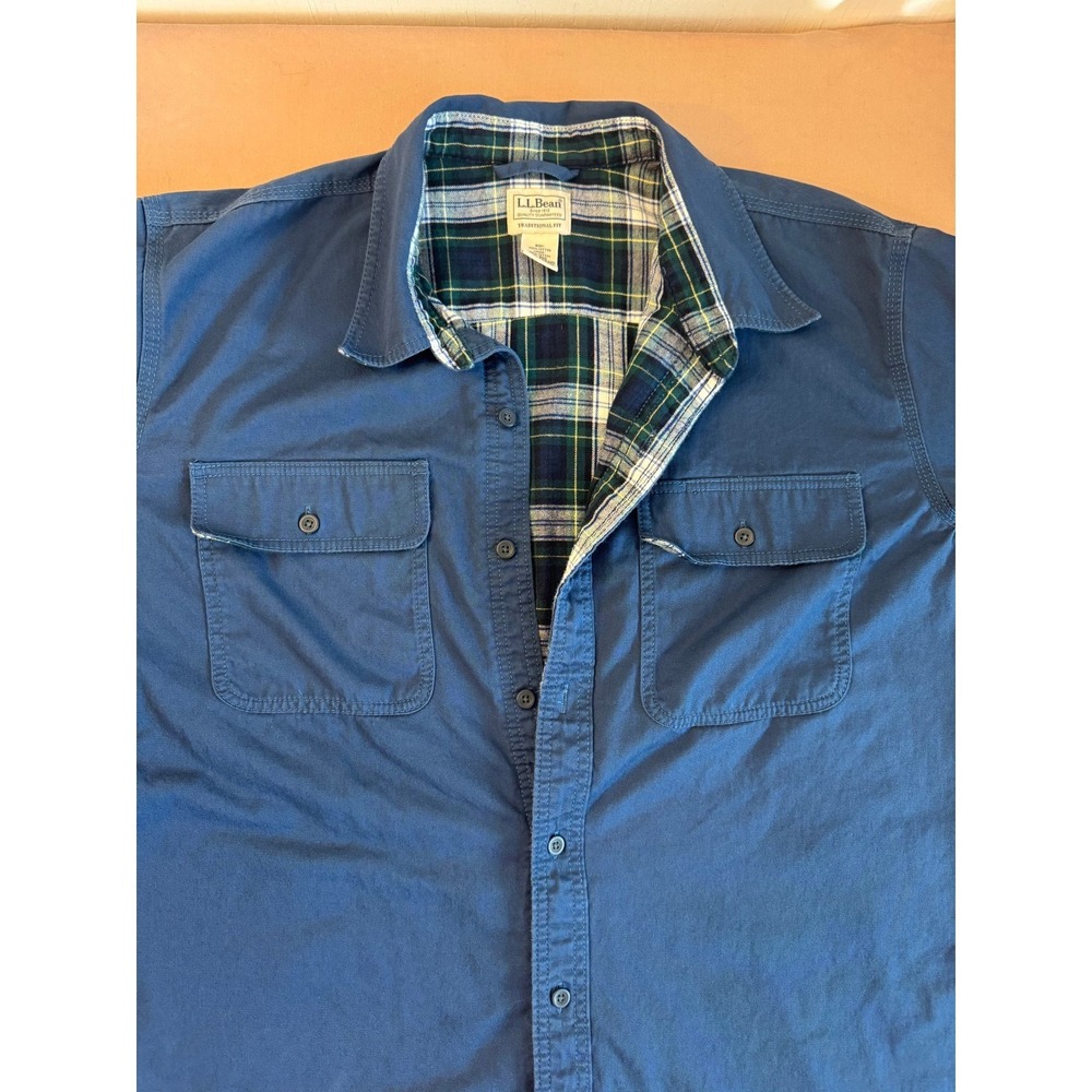 LL Bean Mens Blue Scotch Plaid Lined Work Shirt Jacket XL Regular Flannel Button - Picture 5 of 14